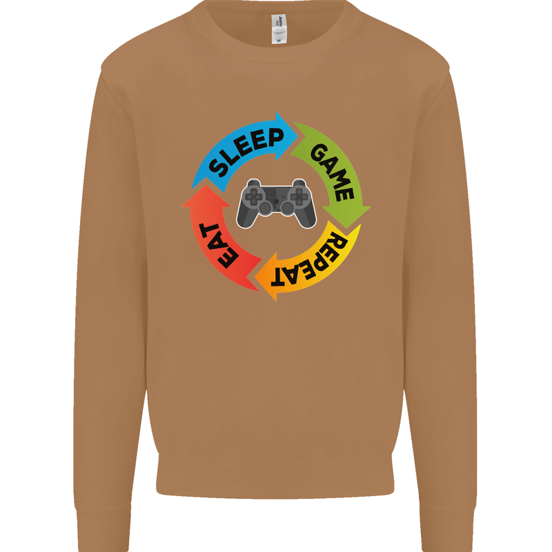 Gamming Eat Sleep Game Repeat Gamer Mens Sweatshirt Jumper Caramel Latte