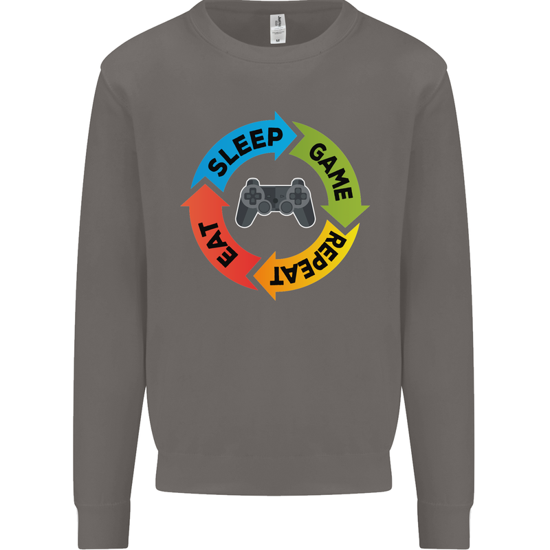 Gamming Eat Sleep Game Repeat Gamer Mens Sweatshirt Jumper Charcoal