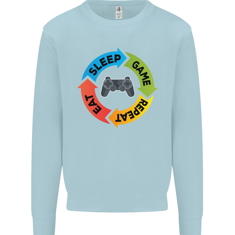 Gamming Eat Sleep Game Repeat Gamer Mens Sweatshirt Jumper Light Blue