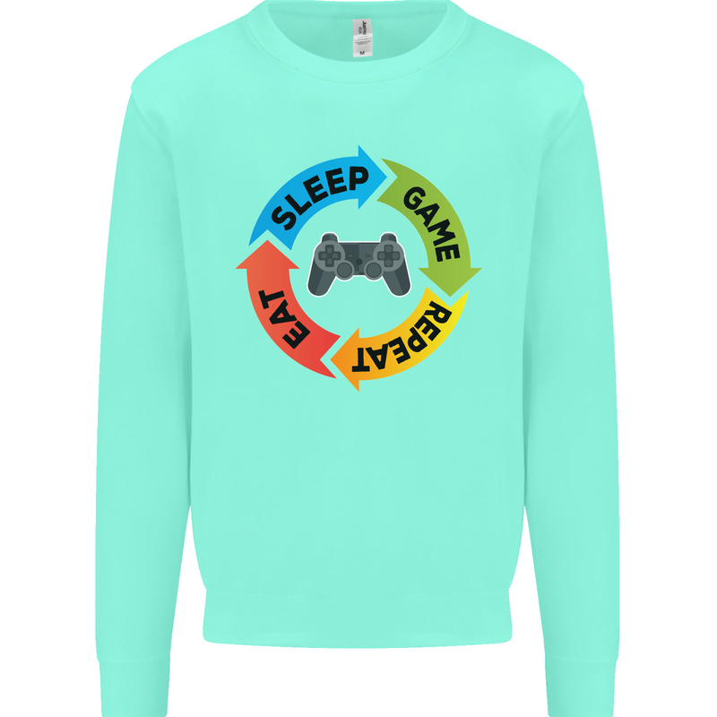 Gamming Eat Sleep Game Repeat Gamer Mens Sweatshirt Jumper Peppermint