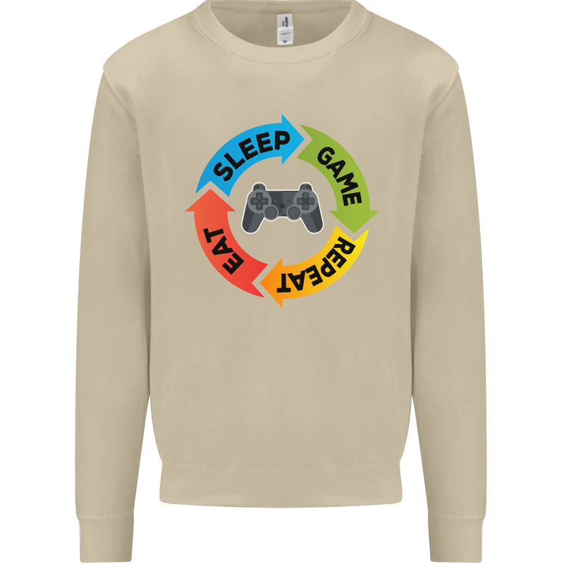 Gamming Eat Sleep Game Repeat Gamer Mens Sweatshirt Jumper Sand
