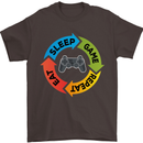 Gamming Eat Sleep Game Repeat Gamer Mens T-Shirt Cotton Gildan Dark Chocolate