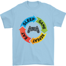 Gamming Eat Sleep Game Repeat Gamer Mens T-Shirt Cotton Gildan Light Blue
