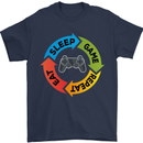 Gamming Eat Sleep Game Repeat Gamer Mens T-Shirt Cotton Gildan Navy Blue