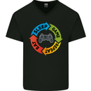 Gamming Eat Sleep Game Repeat Gamer Mens V-Neck Cotton T-Shirt Black