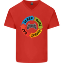 Gamming Eat Sleep Game Repeat Gamer Mens V-Neck Cotton T-Shirt Red
