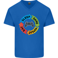 Gamming Eat Sleep Game Repeat Gamer Mens V-Neck Cotton T-Shirt Royal Blue
