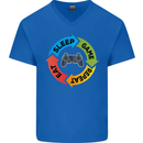 Gamming Eat Sleep Game Repeat Gamer Mens V-Neck Cotton T-Shirt Royal Blue