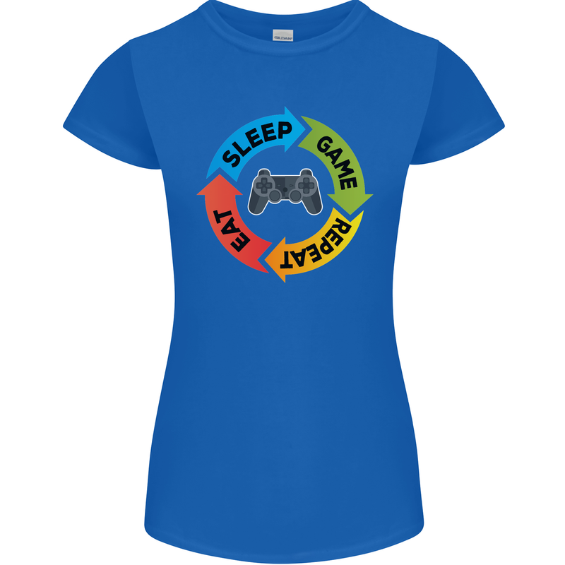 Gamming Eat Sleep Game Repeat Gamer Womens Petite Cut T-Shirt Royal Blue