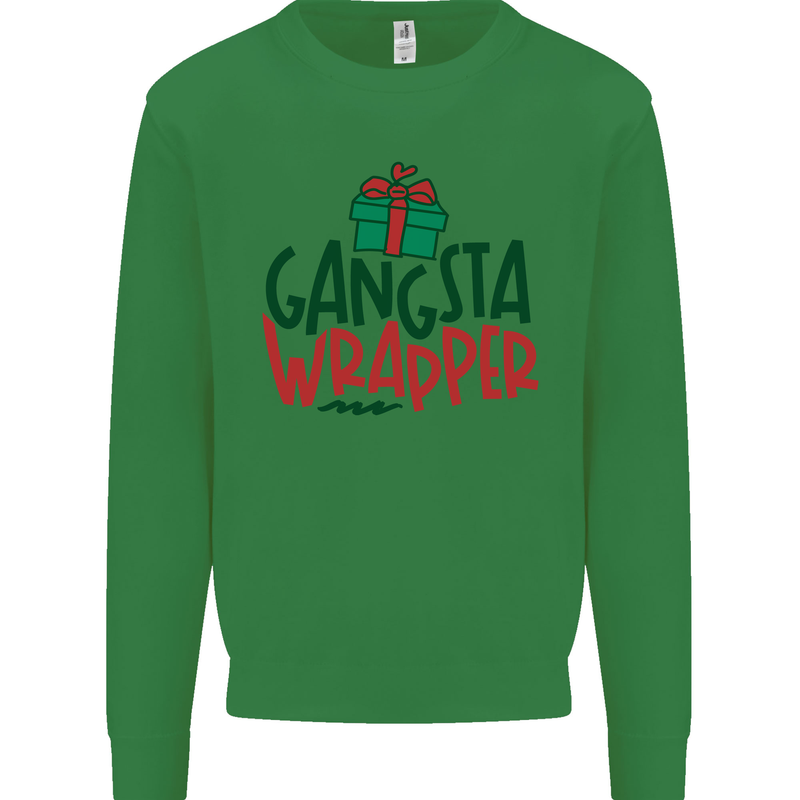 Gangsta Wrapper Funny Christmas Present Kids Sweatshirt Jumper Irish Green