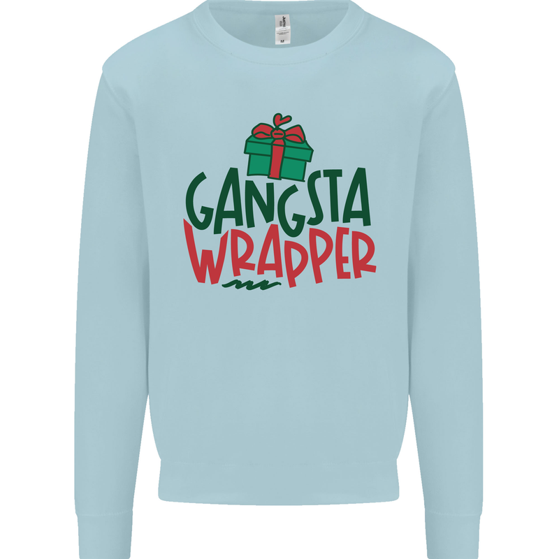 Gangsta Wrapper Funny Christmas Present Kids Sweatshirt Jumper Light Blue