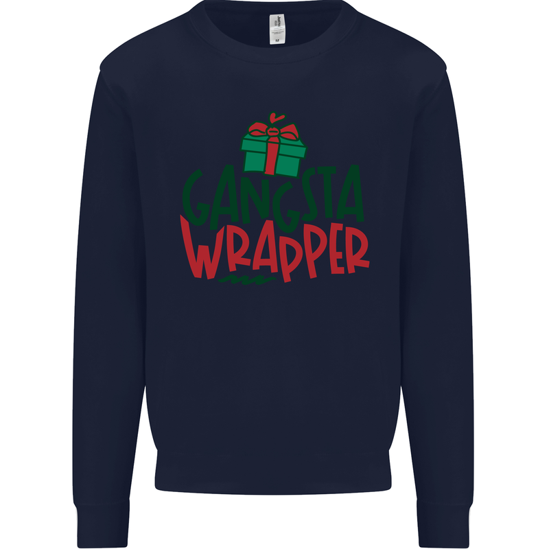 Gangsta Wrapper Funny Christmas Present Kids Sweatshirt Jumper Navy Blue