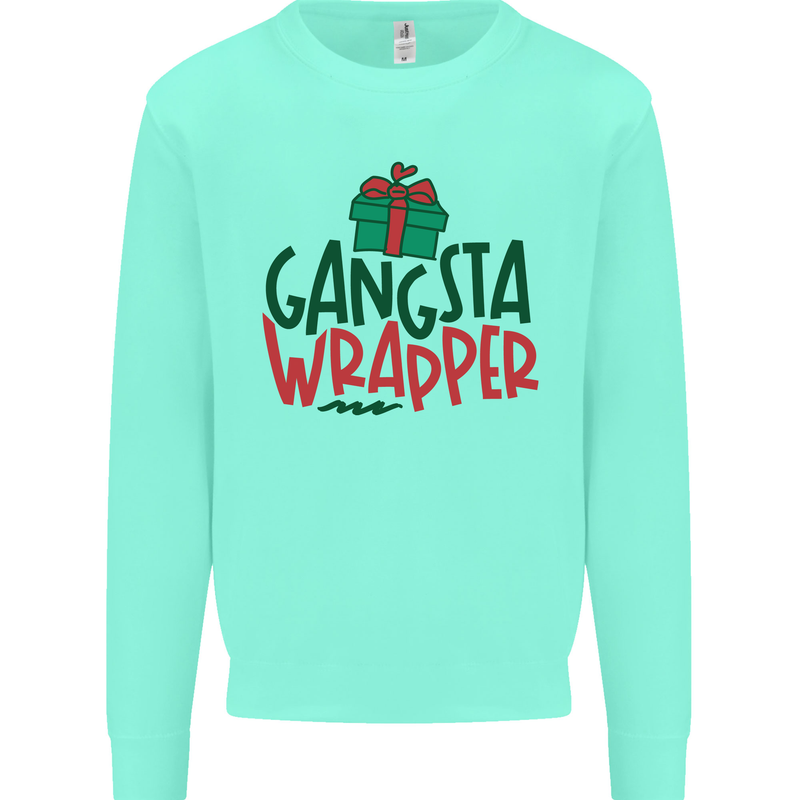 Gangsta Wrapper Funny Christmas Present Kids Sweatshirt Jumper Peppermint