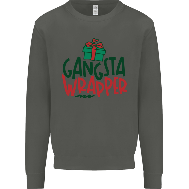 Gangsta Wrapper Funny Christmas Present Kids Sweatshirt Jumper Storm Grey