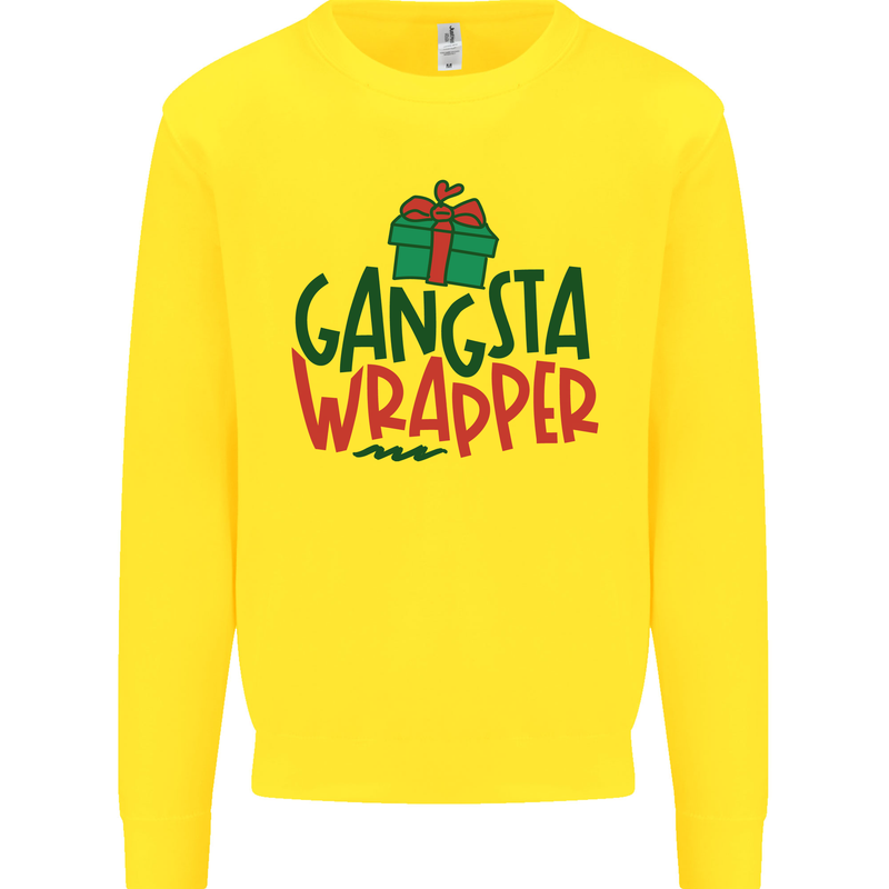 Gangsta Wrapper Funny Christmas Present Kids Sweatshirt Jumper Yellow