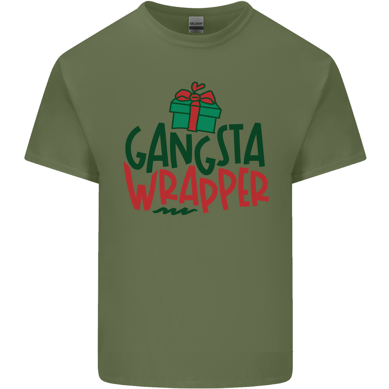 Gangsta Wrapper Funny Christmas Present Mens Cotton T-Shirt Tee Top Military Green