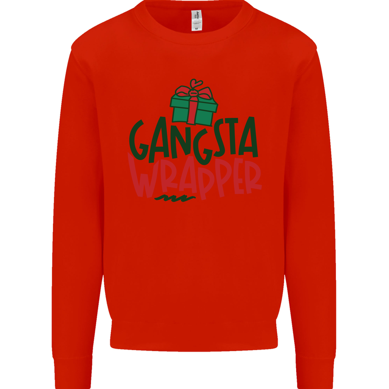 Gangsta Wrapper Funny Christmas Present Mens Sweatshirt Jumper Bright Red