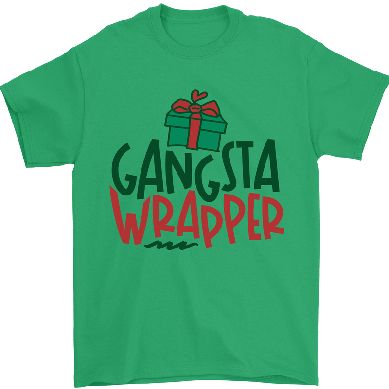 Gangsta Wrapper Funny Christmas Present Mens T-Shirt Cotton Gildan Irish Green