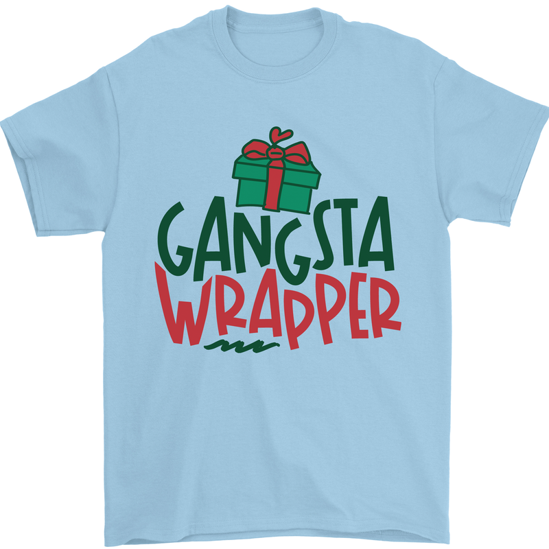 Gangsta Wrapper Funny Christmas Present Mens T-Shirt Cotton Gildan Light Blue