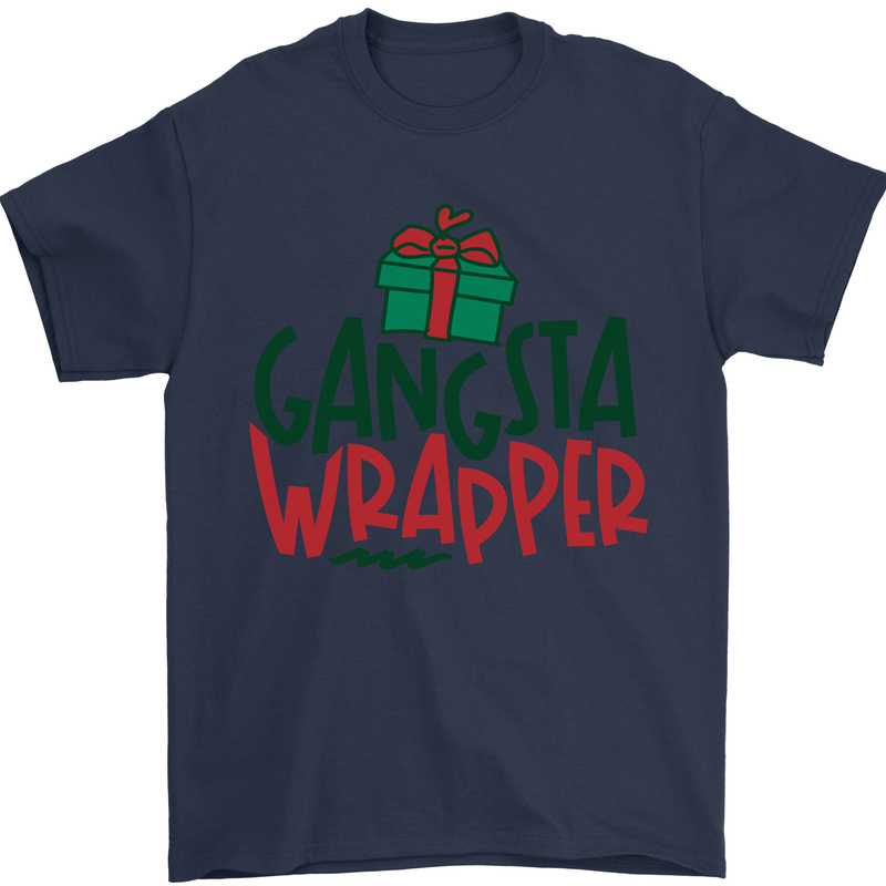 Gangsta Wrapper Funny Christmas Present Mens T-Shirt Cotton Gildan Navy Blue