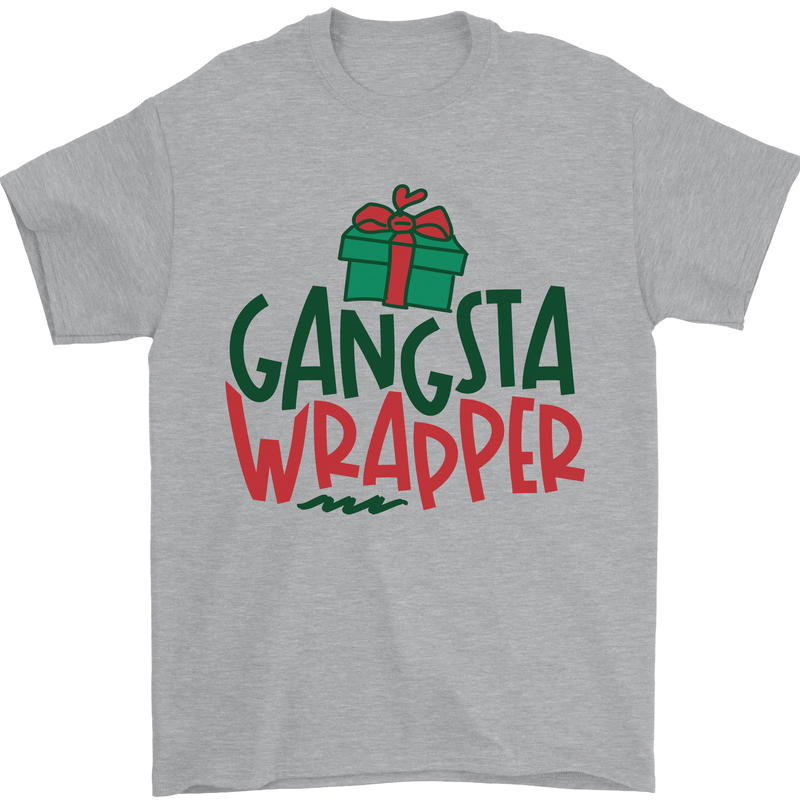 Gangsta Wrapper Funny Christmas Present Mens T-Shirt Cotton Gildan Sports Grey