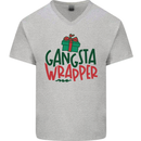 Gangsta Wrapper Funny Christmas Present Mens V-Neck Cotton T-Shirt Sports Grey