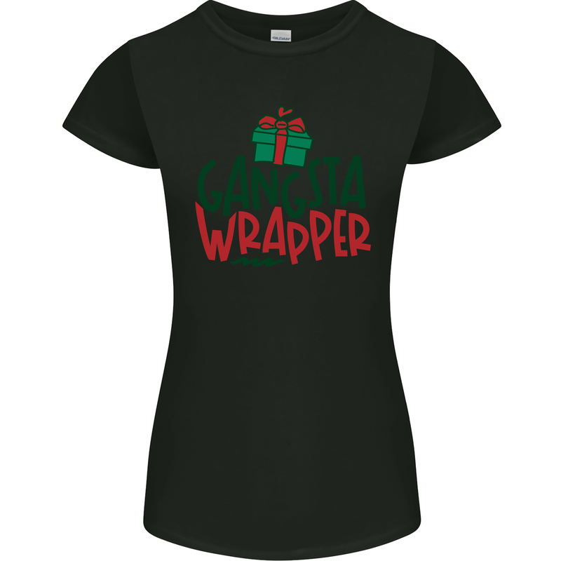 Gangsta Wrapper Funny Christmas Present Womens Petite Cut T-Shirt Black