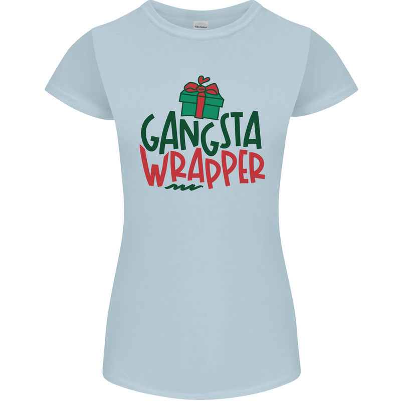 Gangsta Wrapper Funny Christmas Present Womens Petite Cut T-Shirt Light Blue