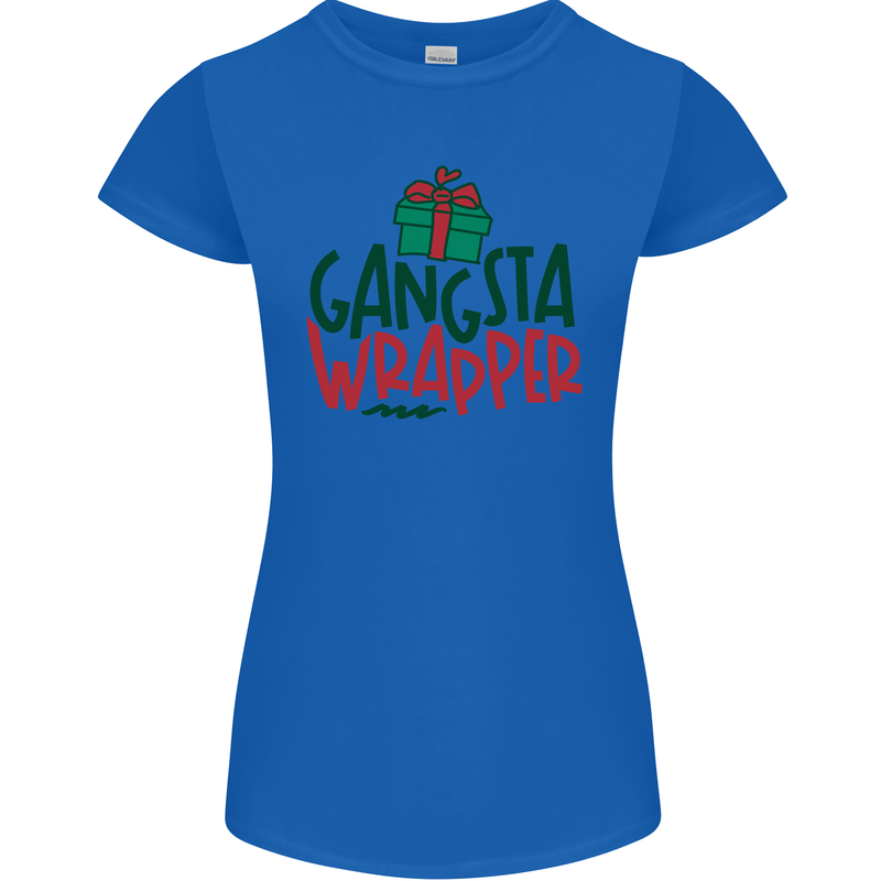 Gangsta Wrapper Funny Christmas Present Womens Petite Cut T-Shirt Royal Blue