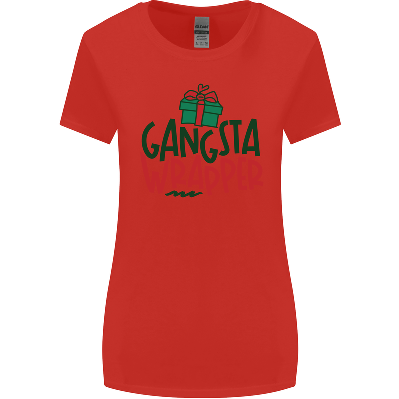 Gangsta Wrapper Funny Christmas Present Womens Wider Cut T-Shirt Red