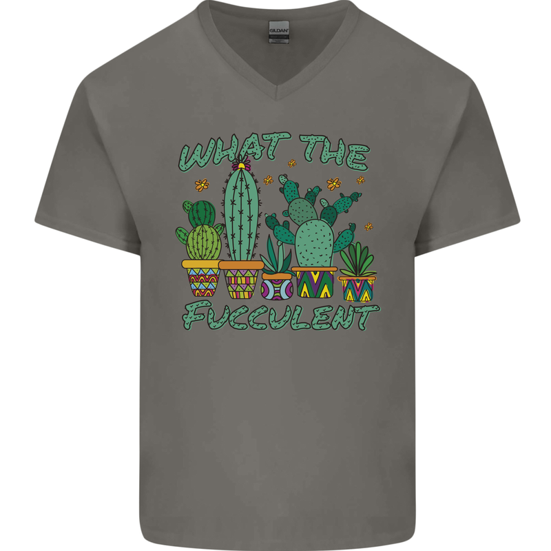 Gardening Fucculent Funny Plant Botanist Mens V-Neck Cotton T-Shirt Charcoal