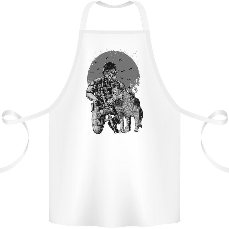 Gas Mask & Dog Apocalypse Armed Militia Cotton Apron 100% Organic White