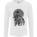 Gas Mask & Dog Apocalypse Armed Militia Mens Long Sleeve T-Shirt White