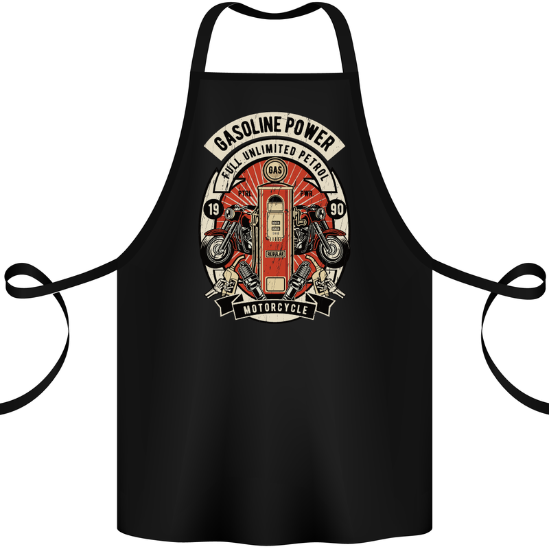 Gasoline Power Biker Motorcycle Motorbike Cotton Apron 100% Organic Black