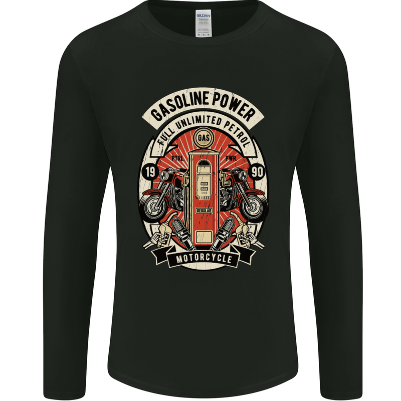 Gasoline Power Biker Motorcycle Motorbike Mens Long Sleeve T-Shirt Black