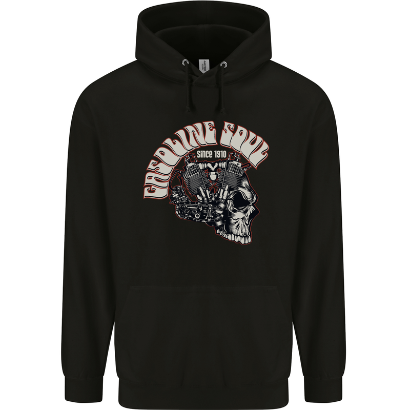 Gasoline Soul Biker Skull Motorbike Chopper Childrens Kids Hoodie Black
