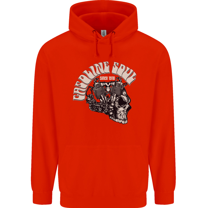 Gasoline Soul Biker Skull Motorbike Chopper Childrens Kids Hoodie Bright Red