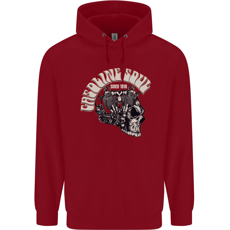 Gasoline Soul Biker Skull Motorbike Chopper Childrens Kids Hoodie Red