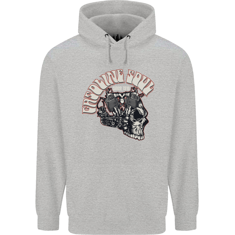 Gasoline Soul Biker Skull Motorbike Chopper Childrens Kids Hoodie Sports Grey