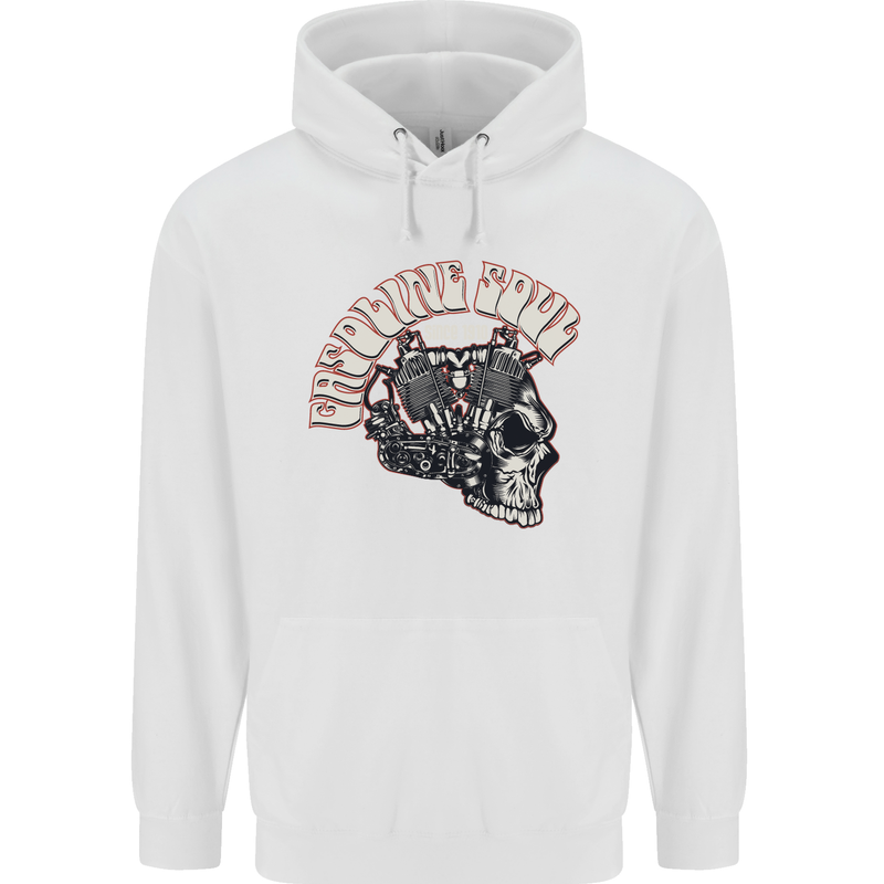 Gasoline Soul Biker Skull Motorbike Chopper Childrens Kids Hoodie White