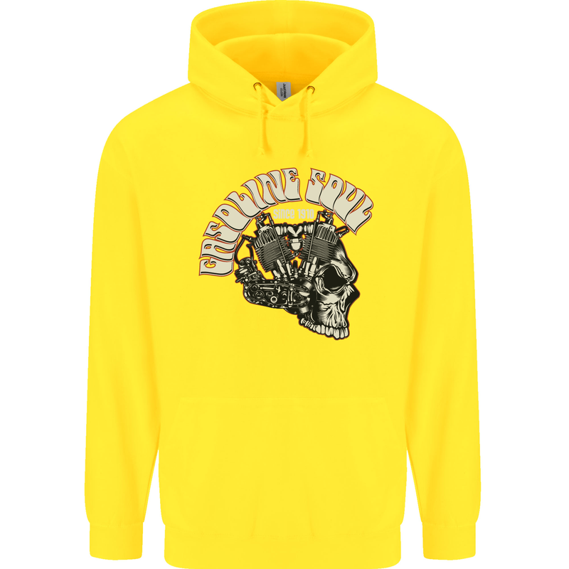 Gasoline Soul Biker Skull Motorbike Chopper Childrens Kids Hoodie Yellow