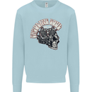 Gasoline Soul Biker Skull Motorbike Chopper Kids Sweatshirt Jumper Light Blue