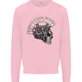 Gasoline Soul Biker Skull Motorbike Chopper Kids Sweatshirt Jumper Light Pink