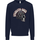 Gasoline Soul Biker Skull Motorbike Chopper Kids Sweatshirt Jumper Navy Blue