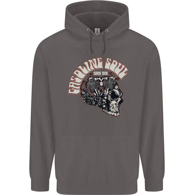 Gasoline Soul Biker Skull Motorbike Chopper Mens 80% Cotton Hoodie Charcoal