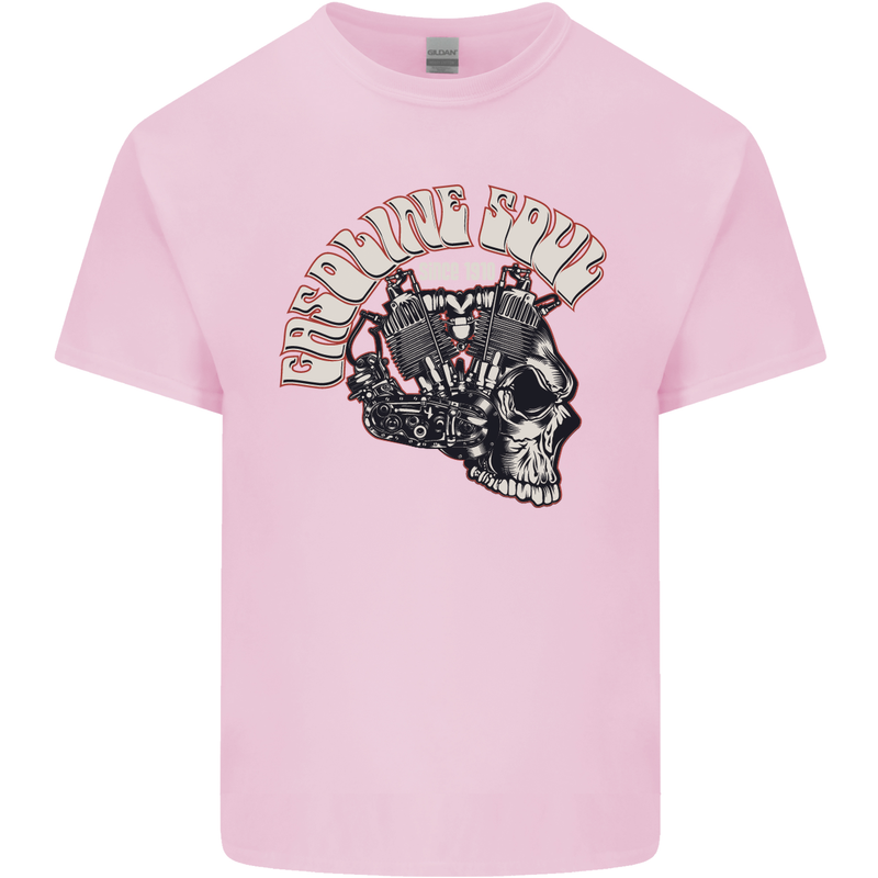 Gasoline Soul Biker Skull Motorbike Chopper Mens Cotton T-Shirt Tee Top Light Pink