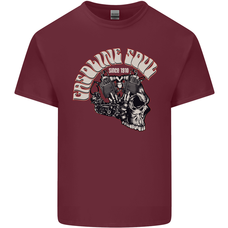 Gasoline Soul Biker Skull Motorbike Chopper Mens Cotton T-Shirt Tee Top Maroon