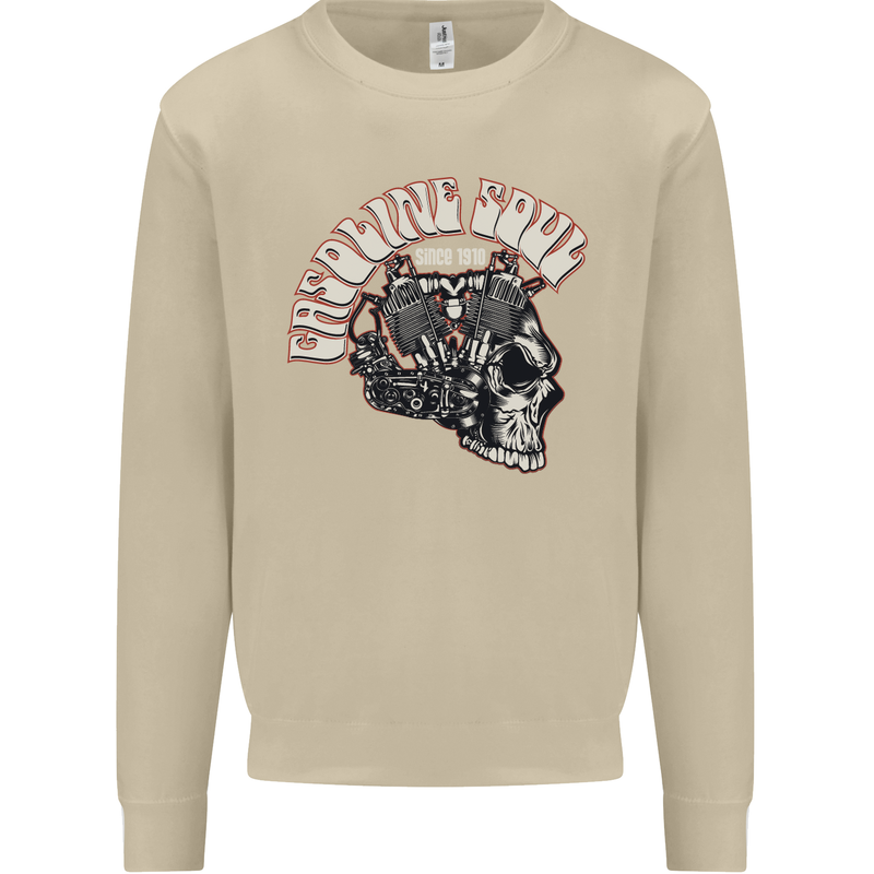 Gasoline Soul Biker Skull Motorbike Chopper Mens Sweatshirt Jumper Sand