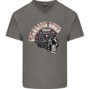 Gasoline Soul Biker Skull Motorbike Chopper Mens V-Neck Cotton T-Shirt Charcoal