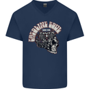 Gasoline Soul Biker Skull Motorbike Chopper Mens V-Neck Cotton T-Shirt Navy Blue
